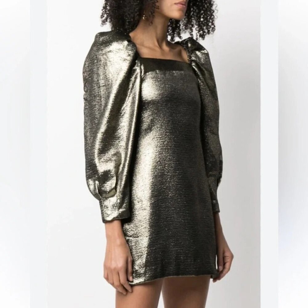 NWOT Sandro Julie Metallic Puffed Sleeve Woven Mini Dress 40 - Picture 4 of 16